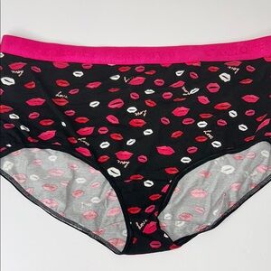 CACIQUE Cotton Full Brief Logo‎ Waistband LIPS Print in Hot Pink & Black Panties